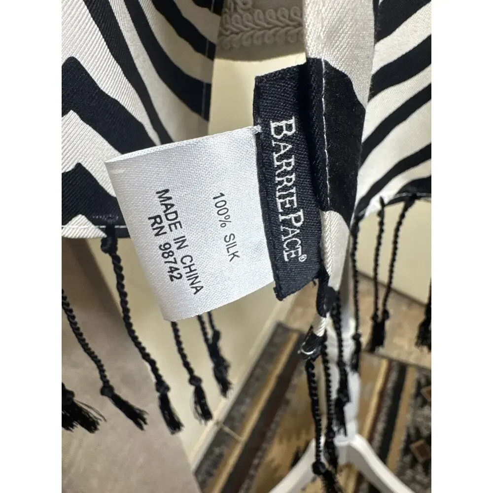 Barrie Place Y2K SILK Zebra Print Scarf- Animal Print Tassle Scarf 2000s